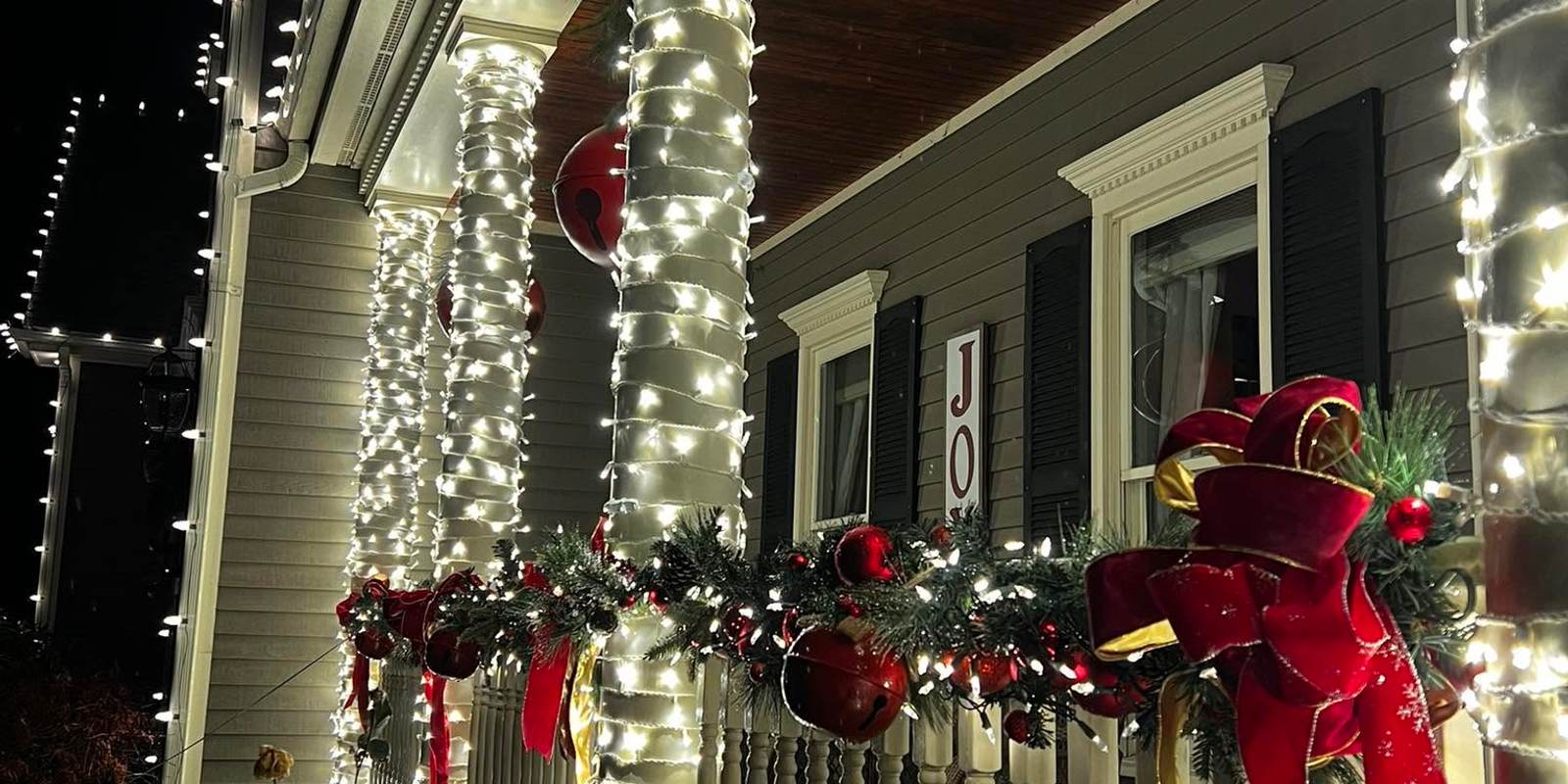 Custom holiday light installation on a Massachusetts home