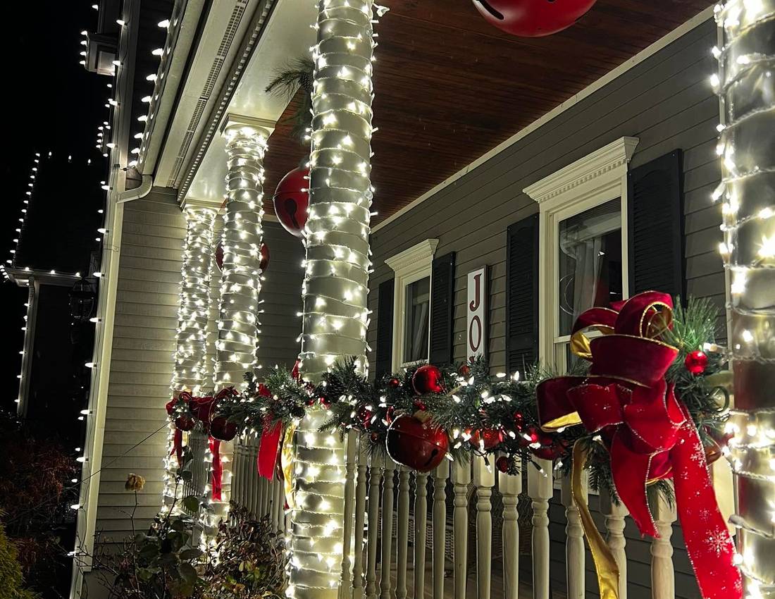 Holiday light installation on a Stoughton area home