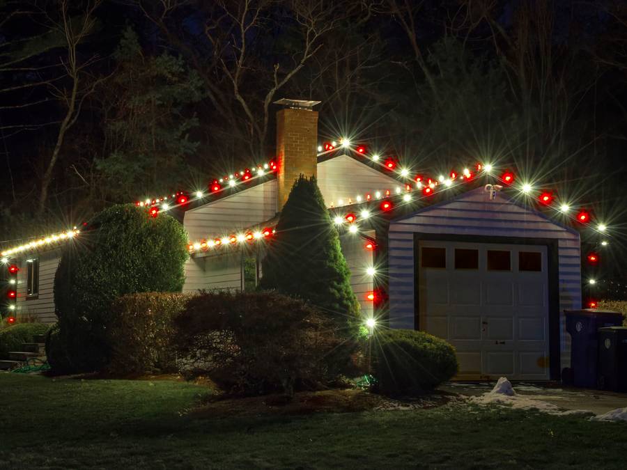Custom holiday light display on a local home