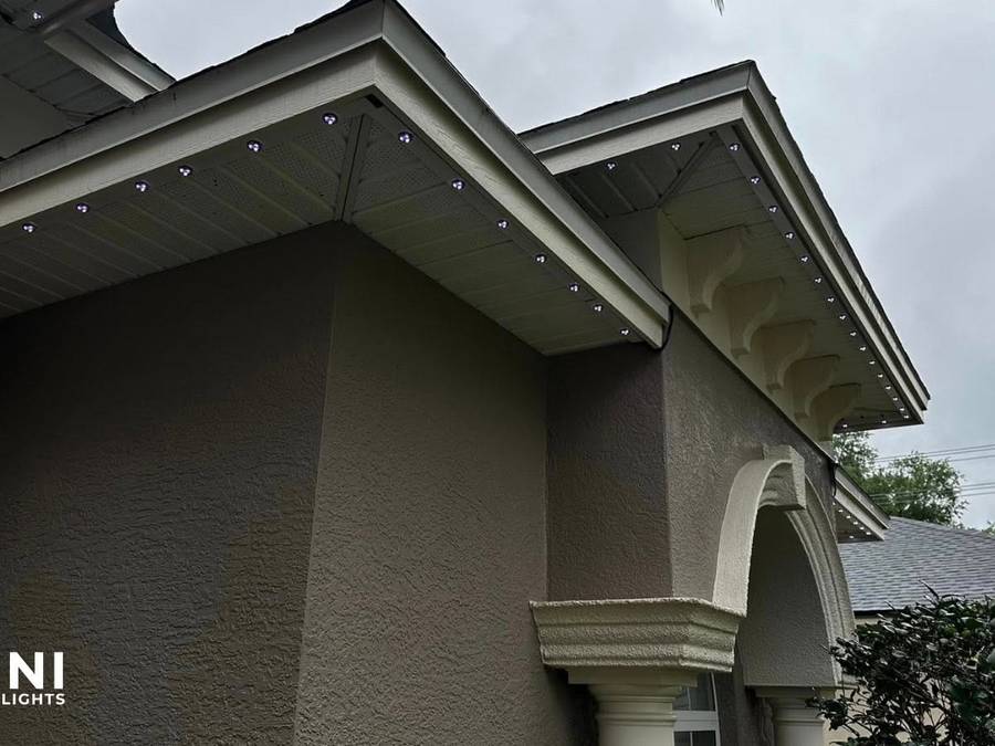 Permanent roofline lighting on a local home